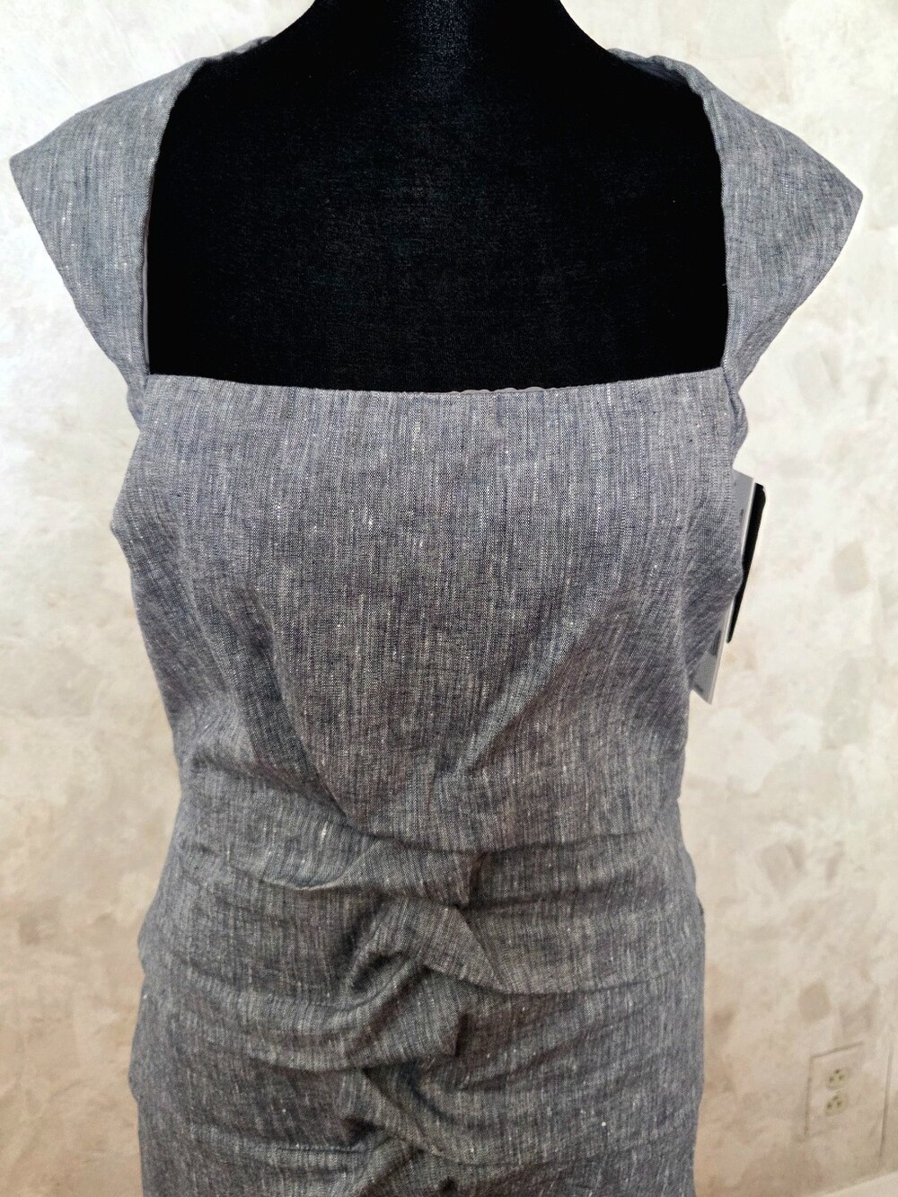 Nicole Miller Studio Linen Blend Ruched Sheath Dress Gray Structured Size 10 - Picture 8 of 15